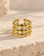 Orneza Gold-Tone Triple Row Disc Bead Ring — front view