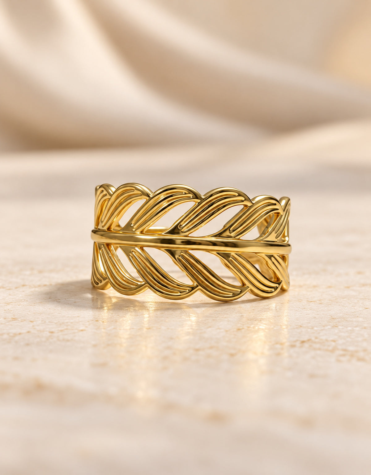 Orneza Gold-Tone Cutout Leaf Band Ring — detail view