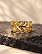 Orneza Gold-Tone Cutout Leaf Band Ring — styled view