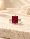 Orneza Silver-Tone Red Rectangle Stone Ring — front view