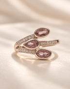 Orneza Rose-Gold-Tone Three Pink Stone Ring — detail view