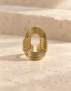 Orneza Gold-Tone Ribbed Open Oval Ring — front view