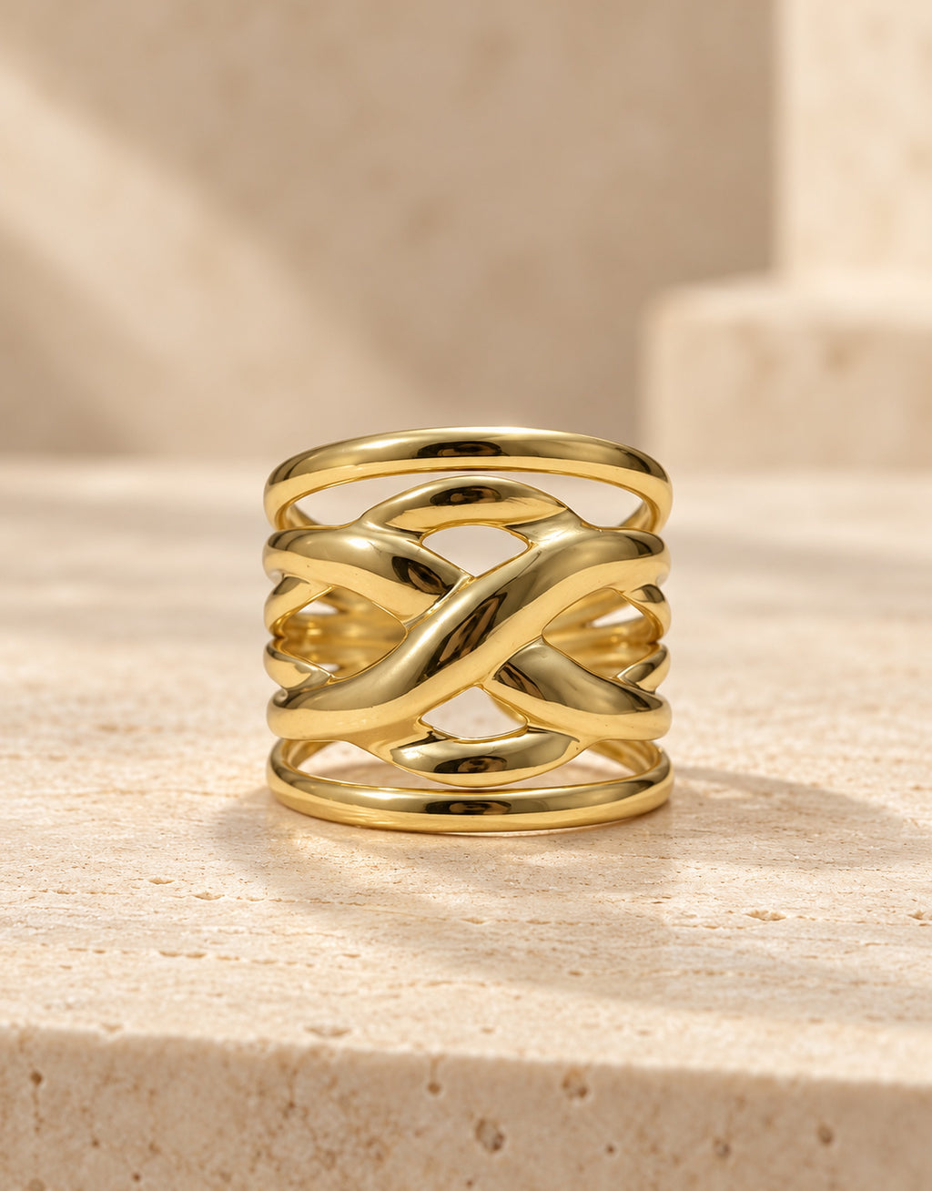 Orneza Gold-Tone Wavy Interlaced Wide Ring — front view