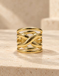Orneza Gold-Tone Wavy Interlaced Wide Ring — front view