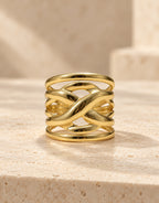 Orneza Gold-Tone Wavy Interlaced Wide Ring — front view