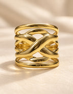 Orneza Gold-Tone Wavy Interlaced Wide Ring — detail view