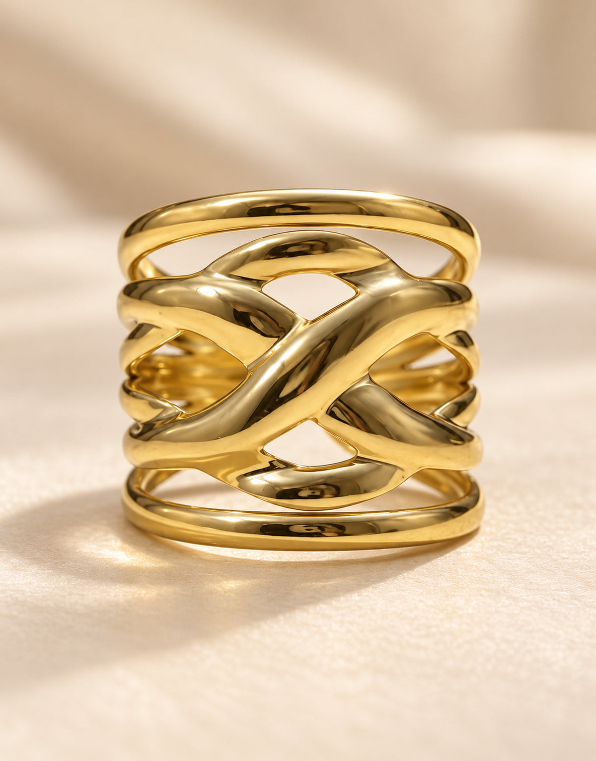 Orneza Gold-Tone Wavy Interlaced Wide Ring — detail view