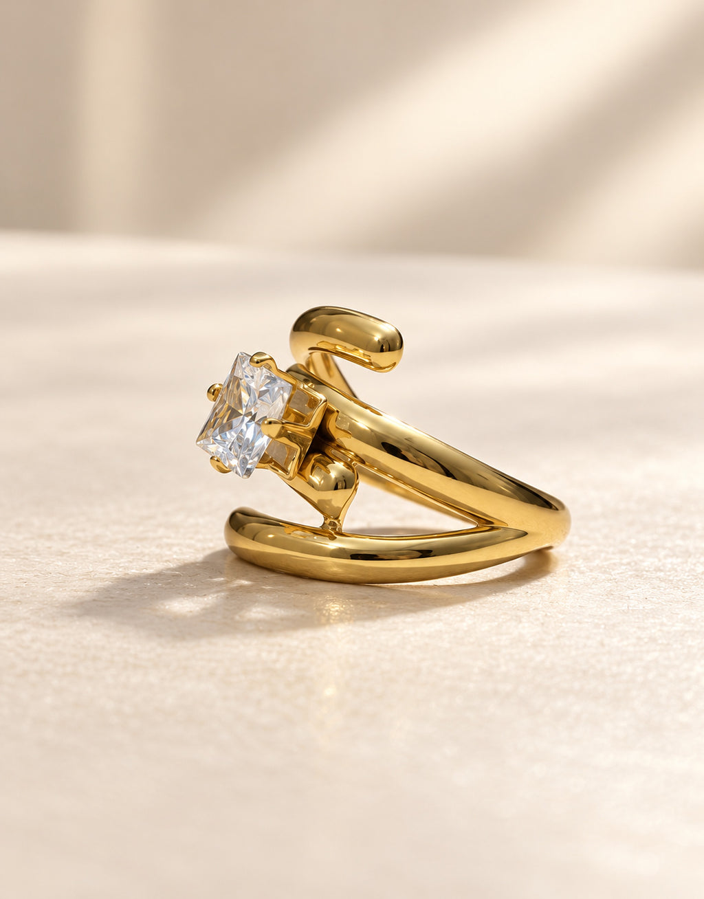 Orneza Gold-Tone Square Stone Swirl Wrap Ring — angle view
