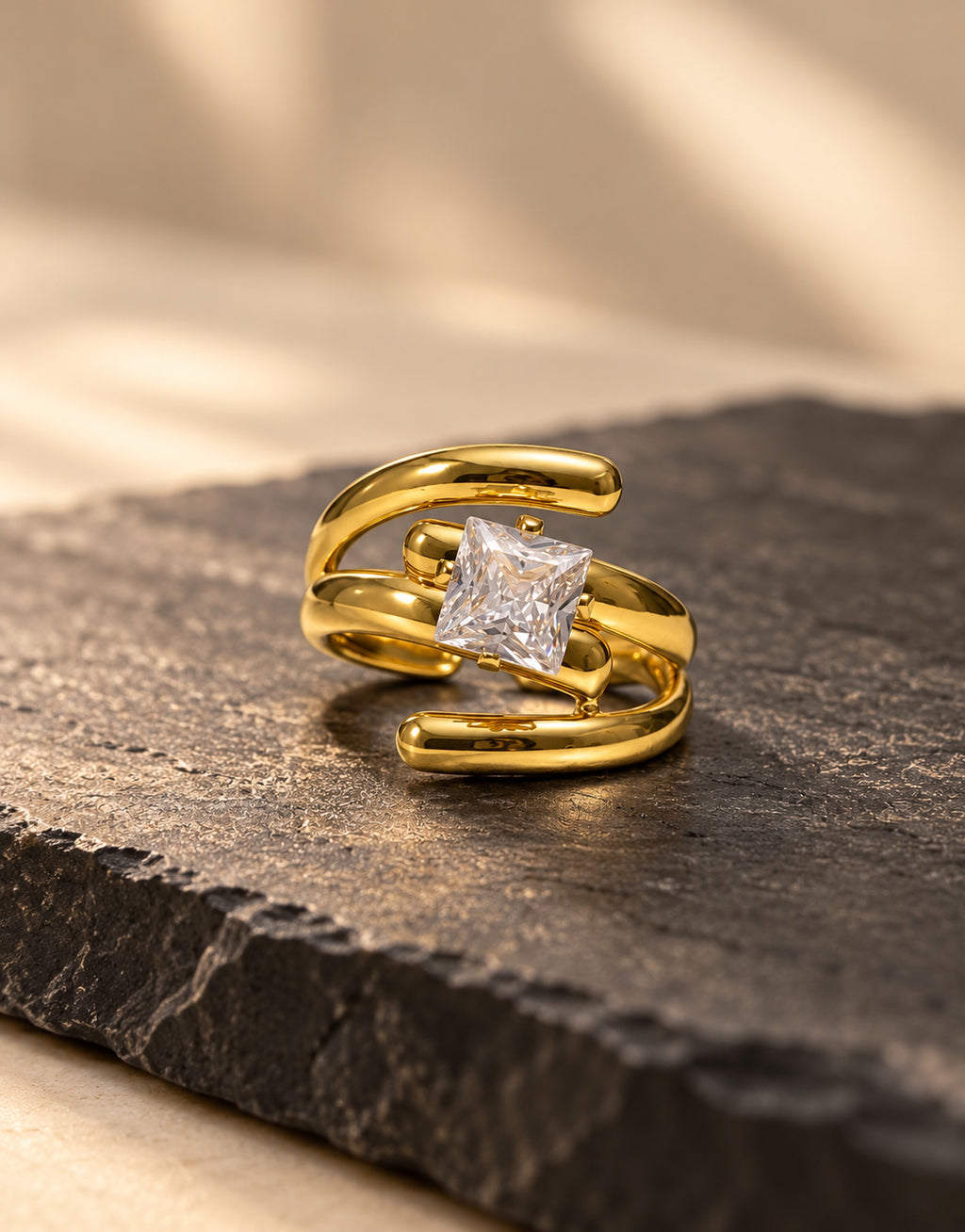 Orneza Gold-Tone Square Stone Swirl Wrap Ring — styled view