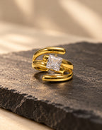 Orneza Gold-Tone Square Stone Swirl Wrap Ring — styled view
