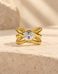 Orneza Gold-Tone Clear Stone Crossover Ring — front view