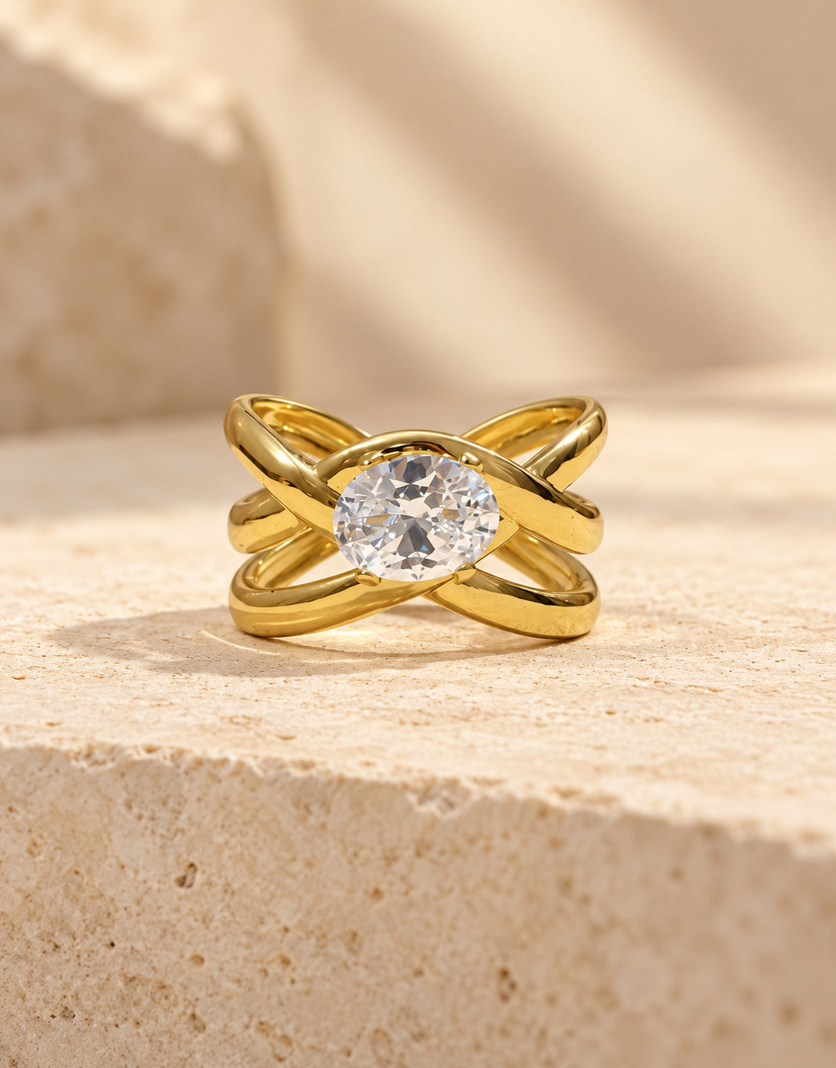 Orneza Gold-Tone Clear Stone Crossover Ring — front view
