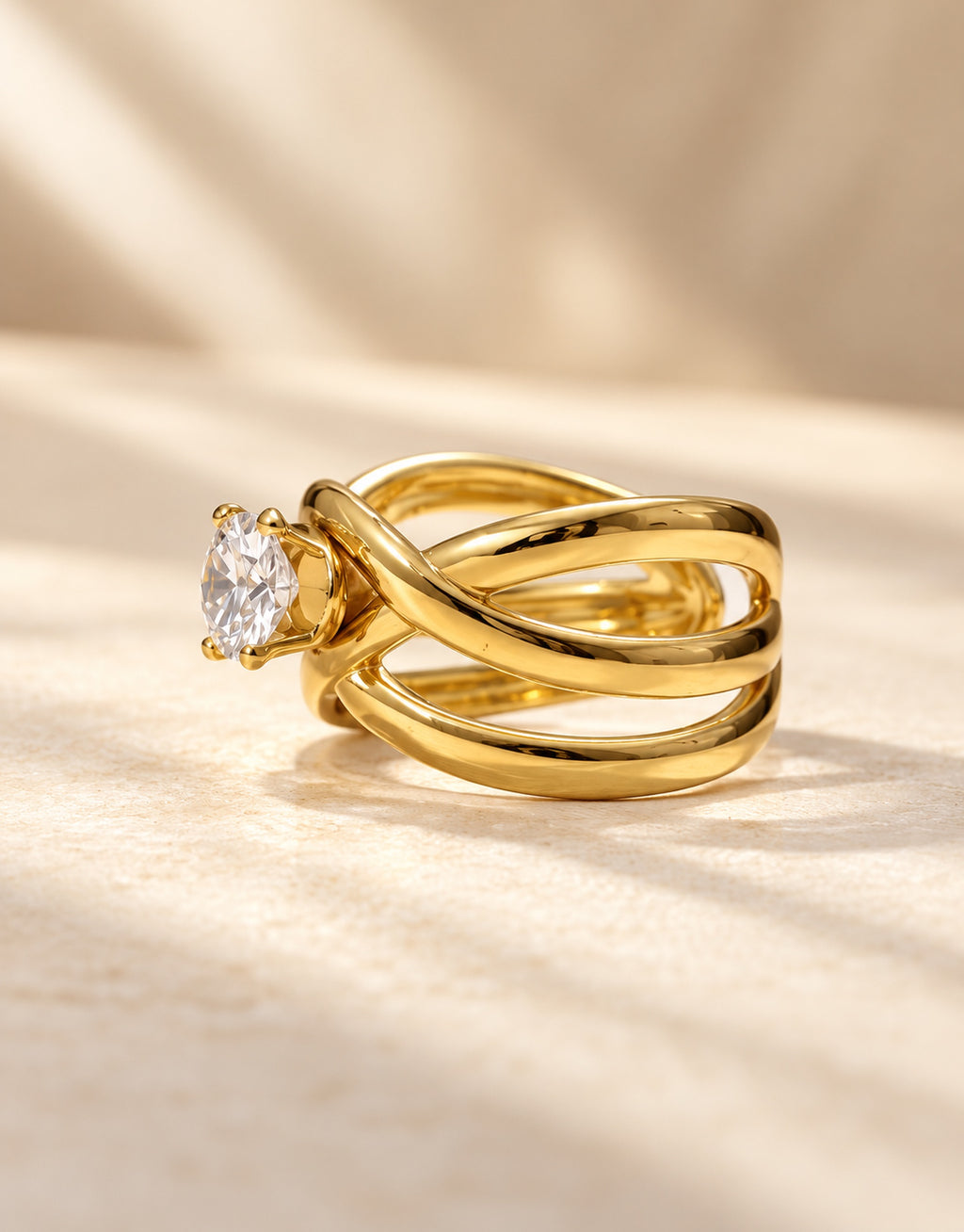Orneza Gold-Tone Clear Stone Crossover Ring — angle view