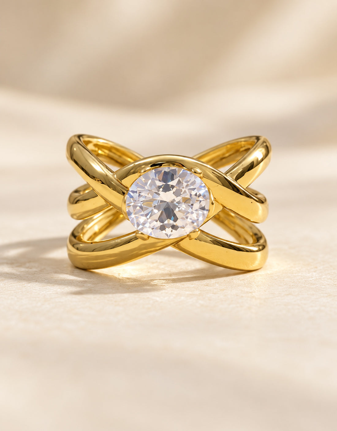 Orneza Gold-Tone Clear Stone Crossover Ring — detail view