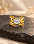 Orneza Gold-Tone Clear Stone Crossover Ring — styled view
