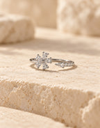 Orneza Silver-Tone Crystal Flower Open Ring — front view
