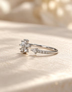 Orneza Silver-Tone Crystal Flower Open Ring — angle view