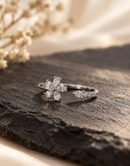 Orneza Silver-Tone Crystal Flower Open Ring — styled view