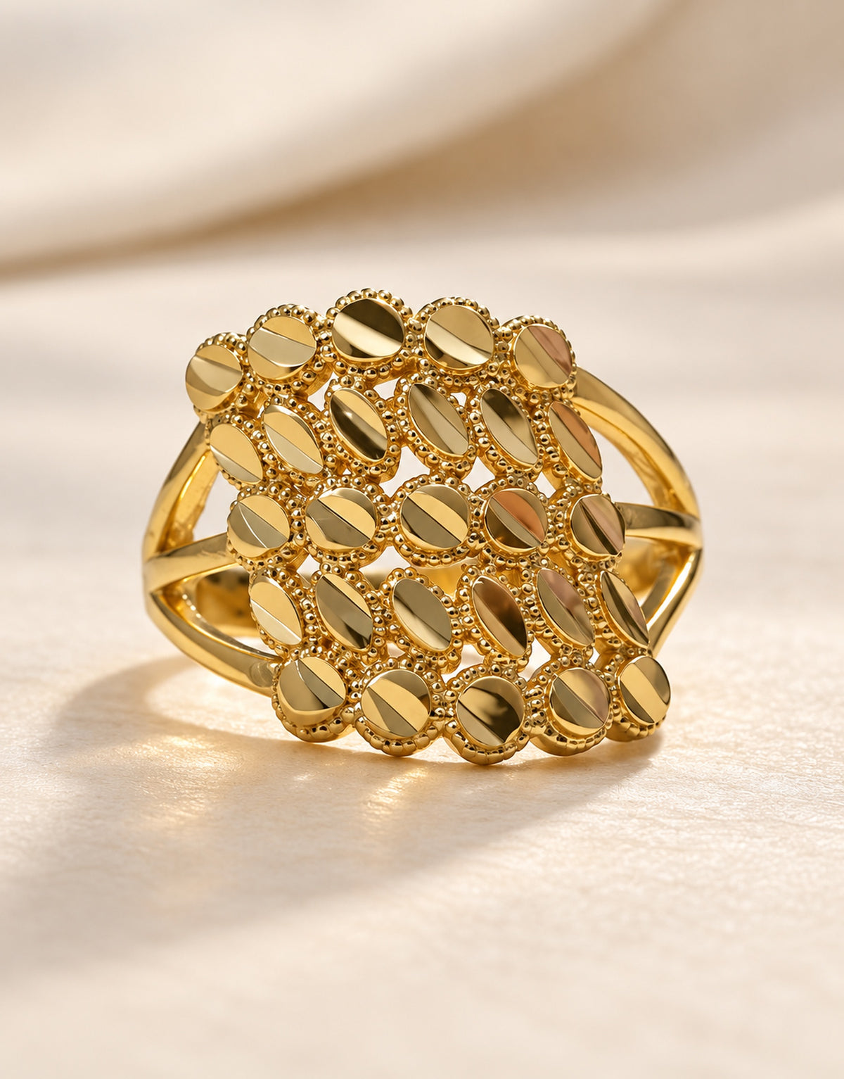 Orneza Gold-Tone Filigree Disc Ring — detail view