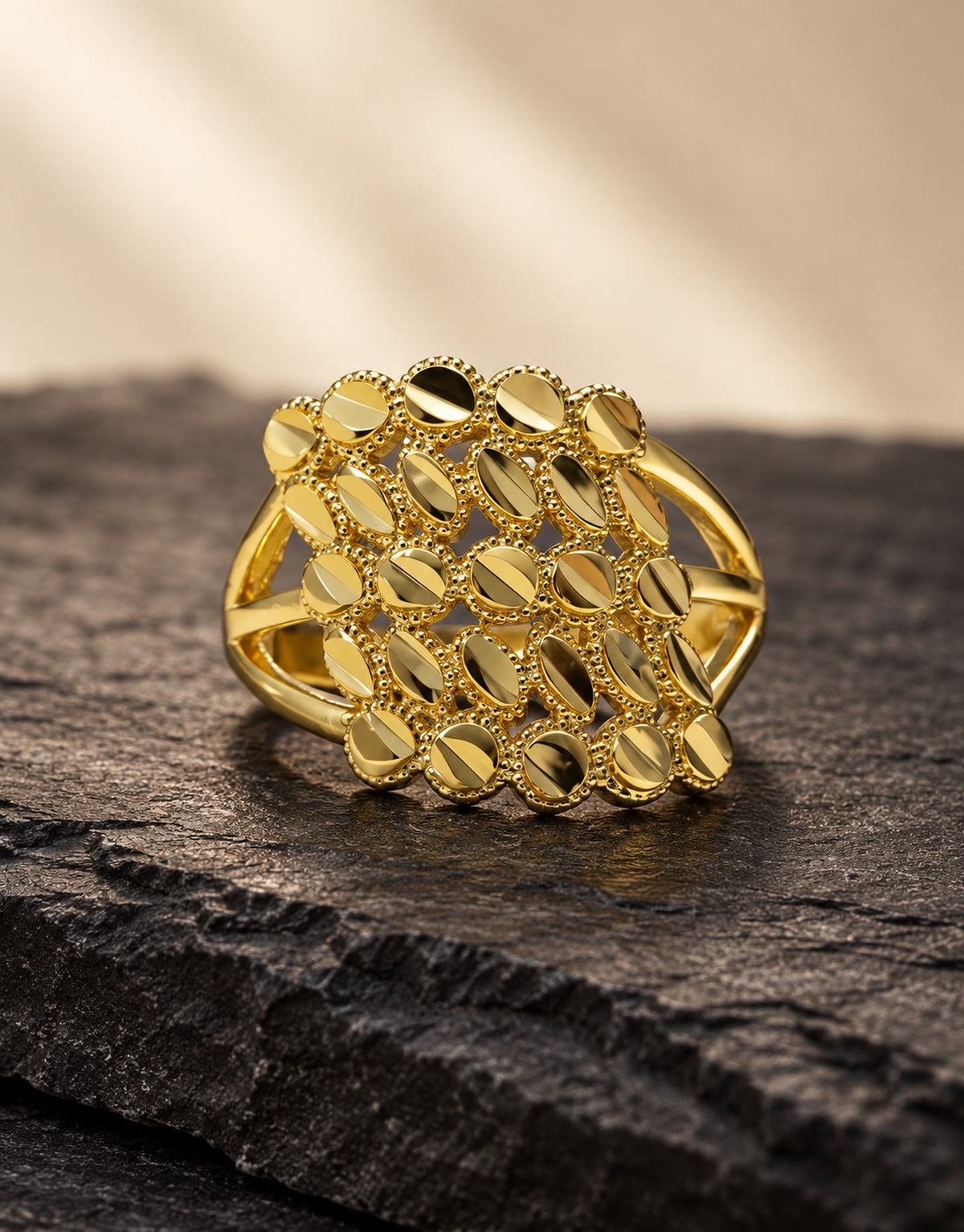 Orneza Gold-Tone Filigree Disc Ring — styled view