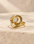 Orneza Gold-Tone Spiral Clear Stone Ring — front view