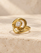 Orneza Gold-Tone Spiral Clear Stone Ring — front view