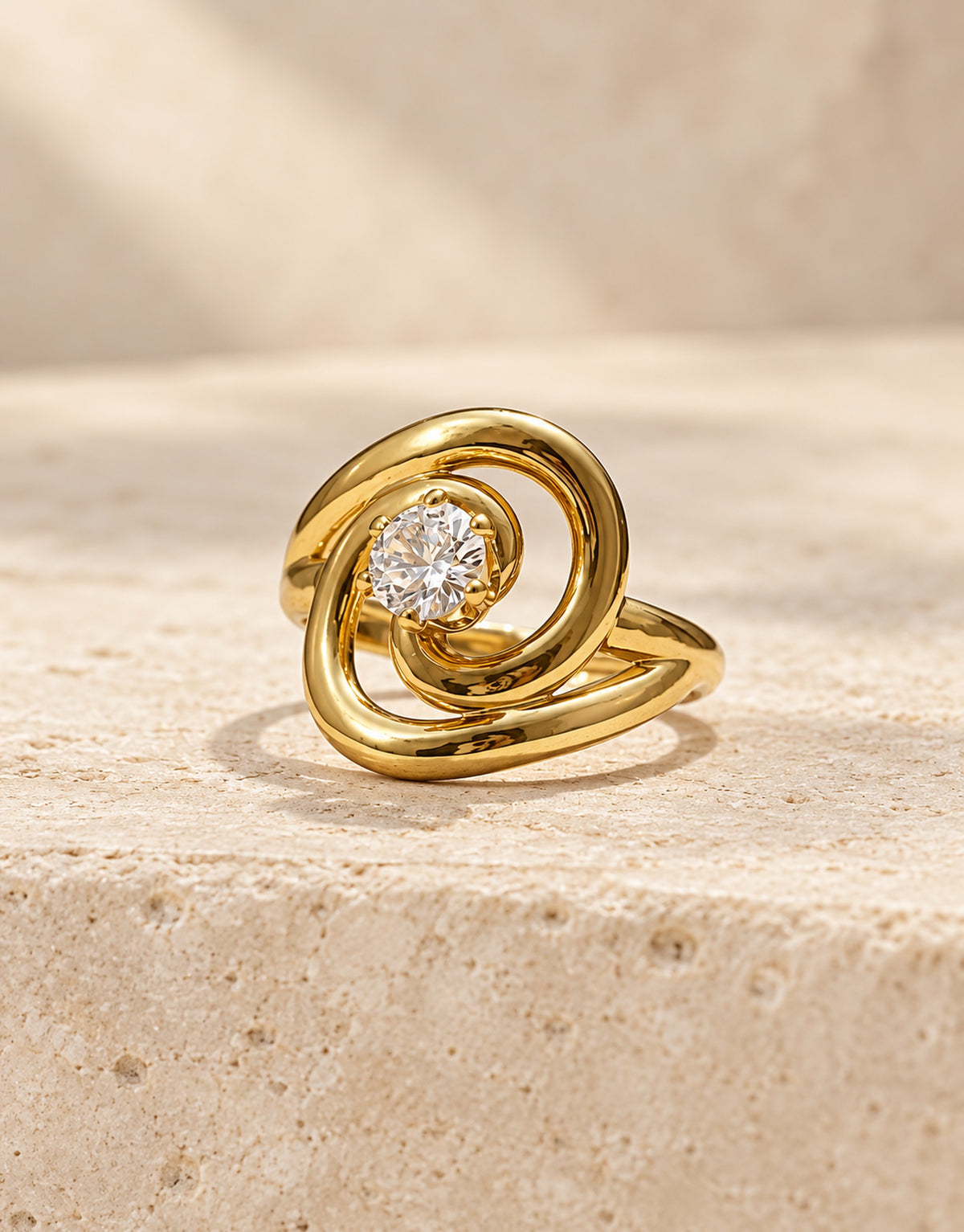 Orneza Gold-Tone Spiral Clear Stone Ring — front view