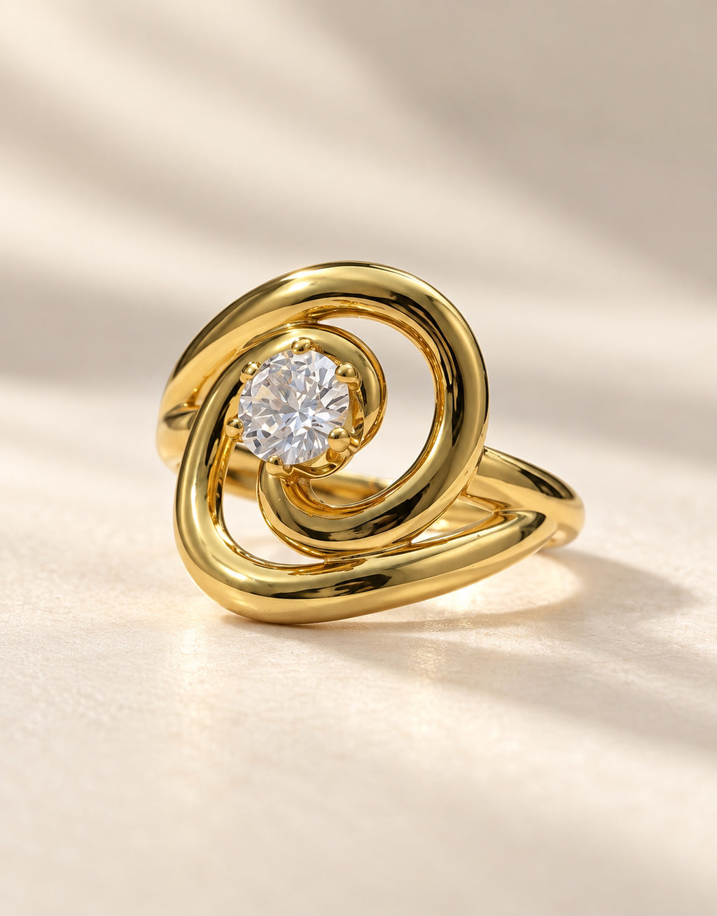 Orneza Gold-Tone Spiral Clear Stone Ring — detail view