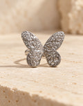 Orneza Silver-Tone Textured Butterfly Ring — front view