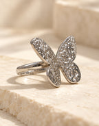 Orneza Silver-Tone Textured Butterfly Ring — angle view