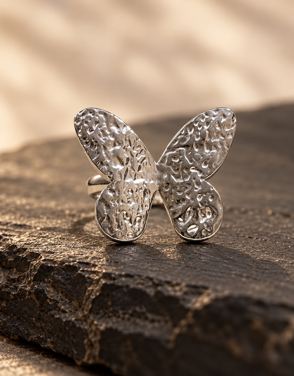 Orneza Silver-Tone Textured Butterfly Ring — styled view