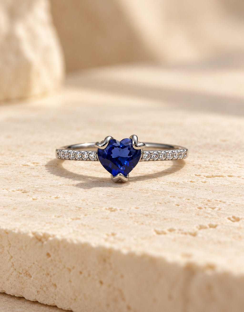 Orneza Silver-Tone Blue Heart Stone Ring — front view