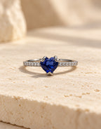 Orneza Silver-Tone Blue Heart Stone Ring — front view