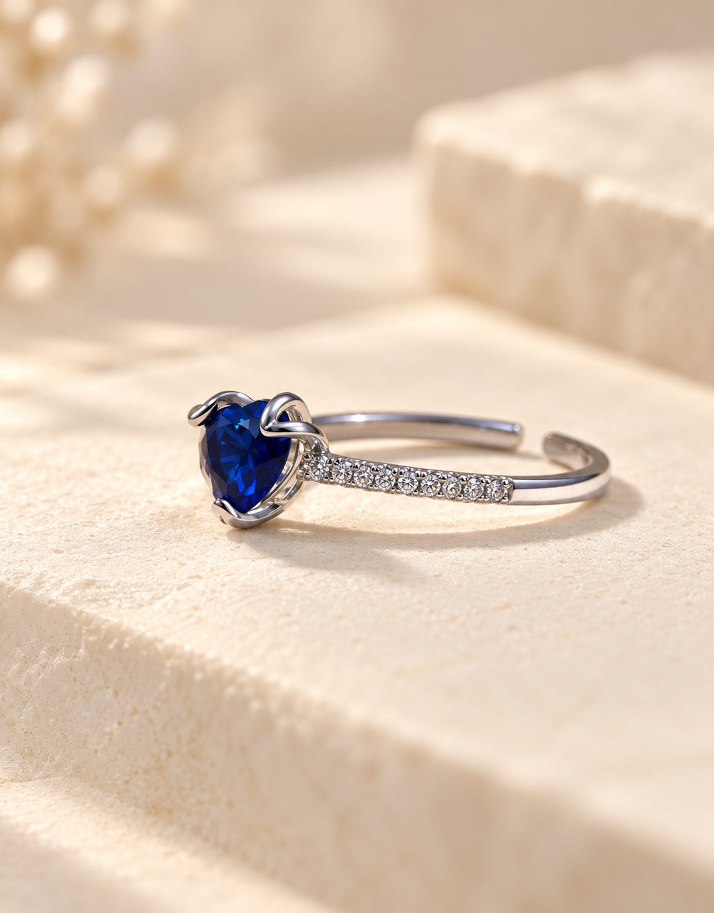 Orneza Silver-Tone Blue Heart Stone Ring — angle view