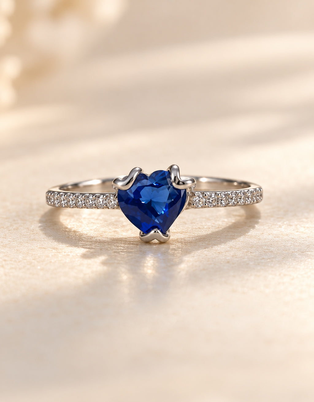 Orneza Silver-Tone Blue Heart Stone Ring — detail view