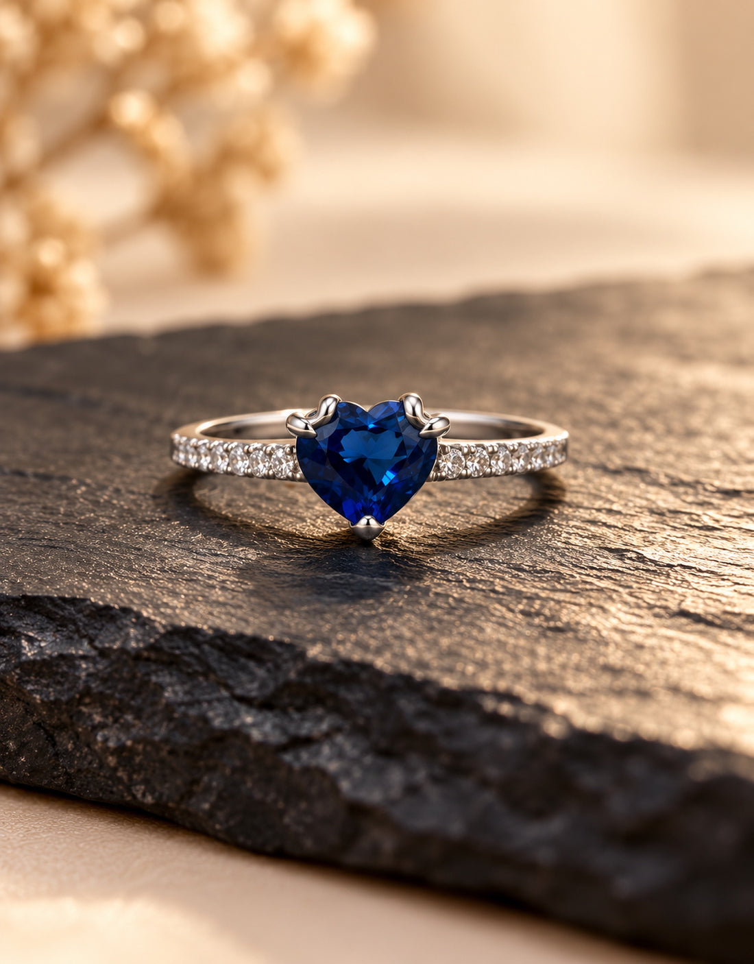 Orneza Silver-Tone Blue Heart Stone Ring — styled view