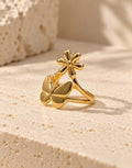 Orneza Gold-Tone Daisy and Butterfly Open Ring — front view