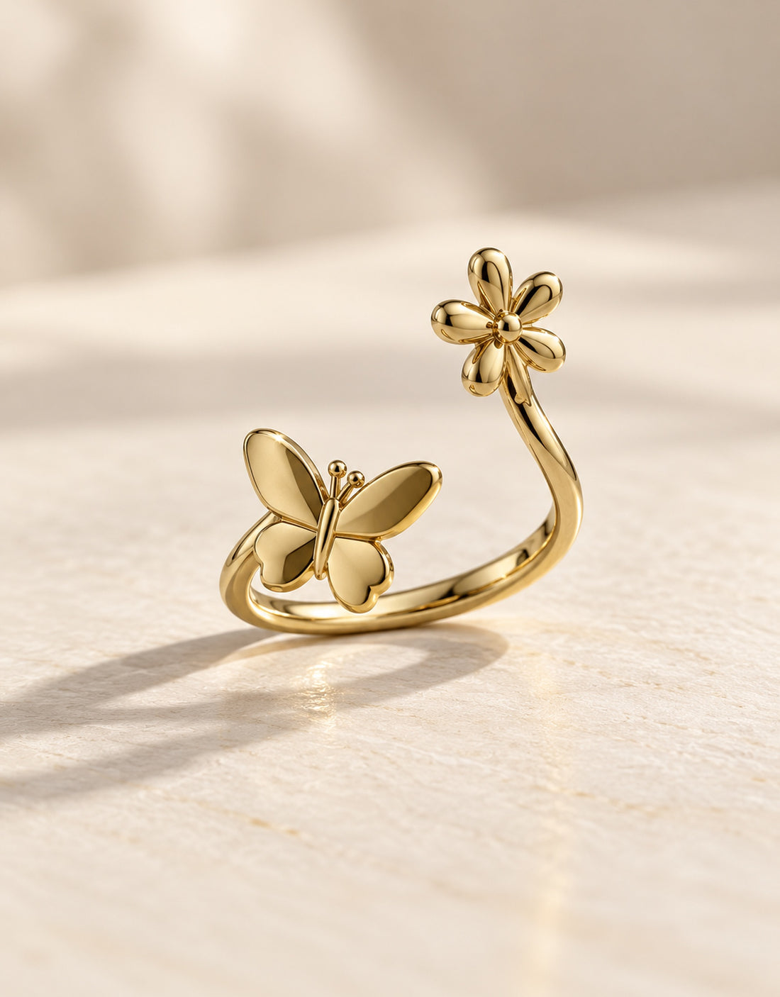 Orneza Gold-Tone Daisy and Butterfly Open Ring — angle view