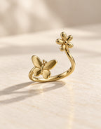 Orneza Gold-Tone Daisy and Butterfly Open Ring — angle view