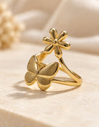Orneza Gold-Tone Daisy and Butterfly Open Ring — detail view