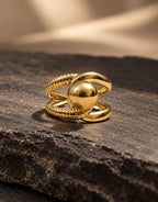 Orneza Gold-Tone Ball and Ribbed Loop Ring — styled view