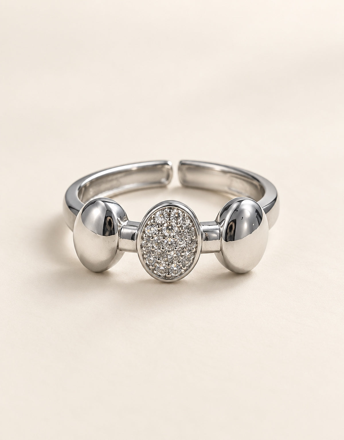 Orneza Silver-Tone Pave Disc and Polished Dome Ring — front view