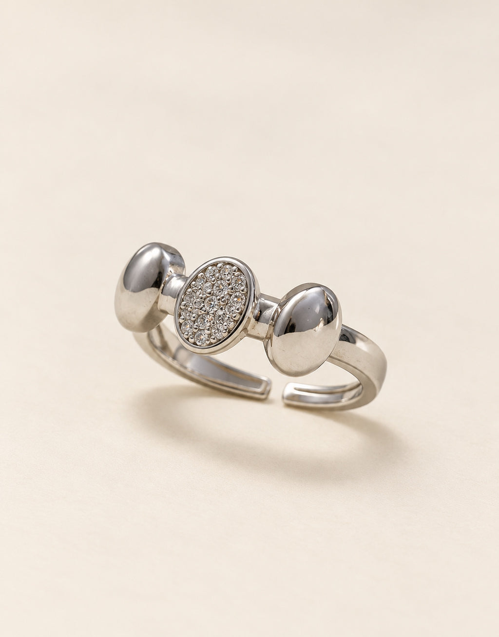 Orneza Silver-Tone Pave Disc and Polished Dome Ring — angle view