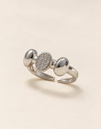 Orneza Silver-Tone Pave Disc and Polished Dome Ring — angle view