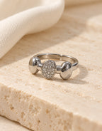 Orneza Silver-Tone Pave Disc and Polished Dome Ring — styled view