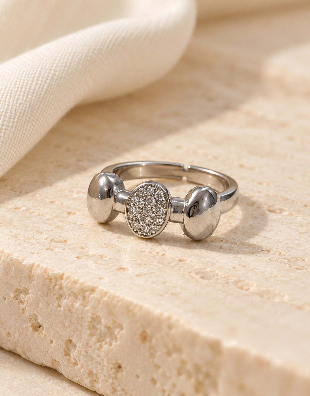 Orneza Silver-Tone Pave Disc and Polished Dome Ring — styled view