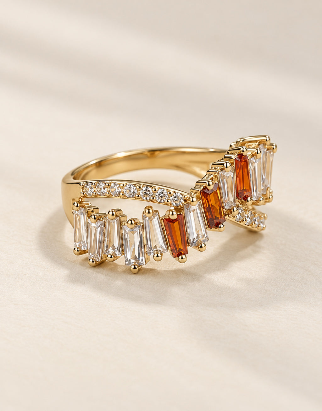 Orneza Gold-Tone Asymmetric Baguette Stone Ring — angle view
