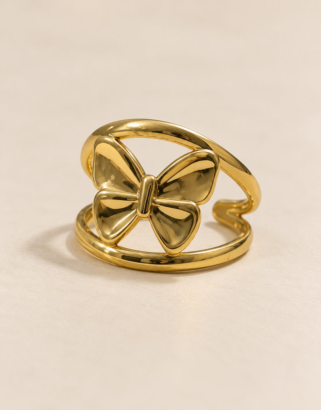 Orneza Gold-Tone Butterfly Open Frame Ring — angle view