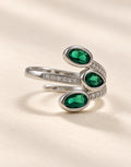Orneza Silver-Tone Three Green Stone Wrap Ring — front view