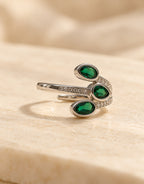 Orneza Silver-Tone Three Green Stone Wrap Ring — angle view